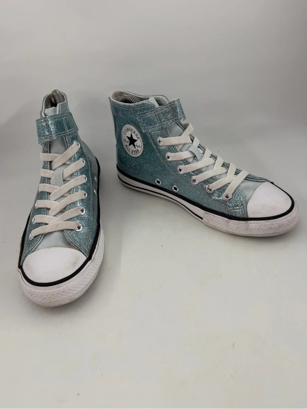 Converse Unisex Kids CTAS Coated Blue Glitter - SZ 3Y- High Top Shoes Sneakers